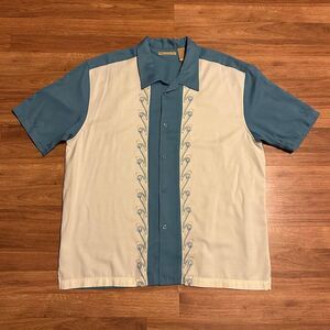 The Havanera Co. Short Sleeve Button Down Shirt Blue and Cream | Men Size XXL